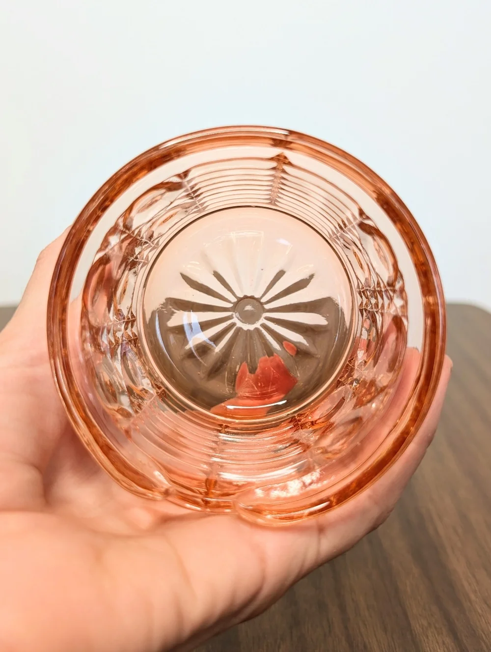Vintage Windsor Pattern By Indiana Peachy Rose Pink Glass Honey Jam Jar With Lid